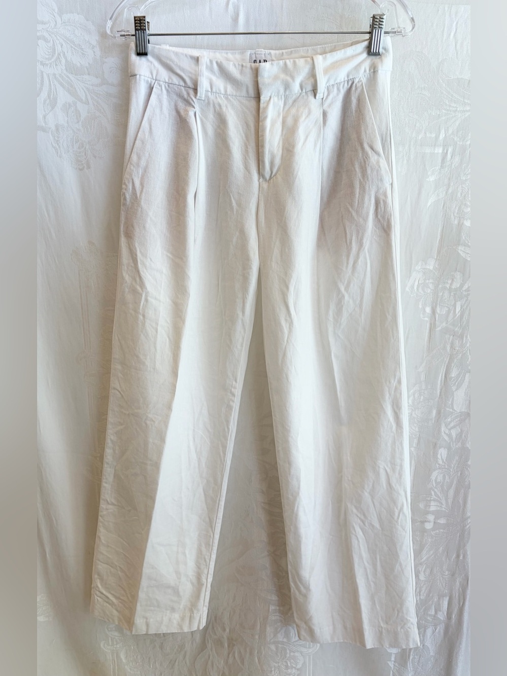 Gap White Linen Blend Straight Leg Pleat Trouser Pants 2 x 29 Nude Pockets